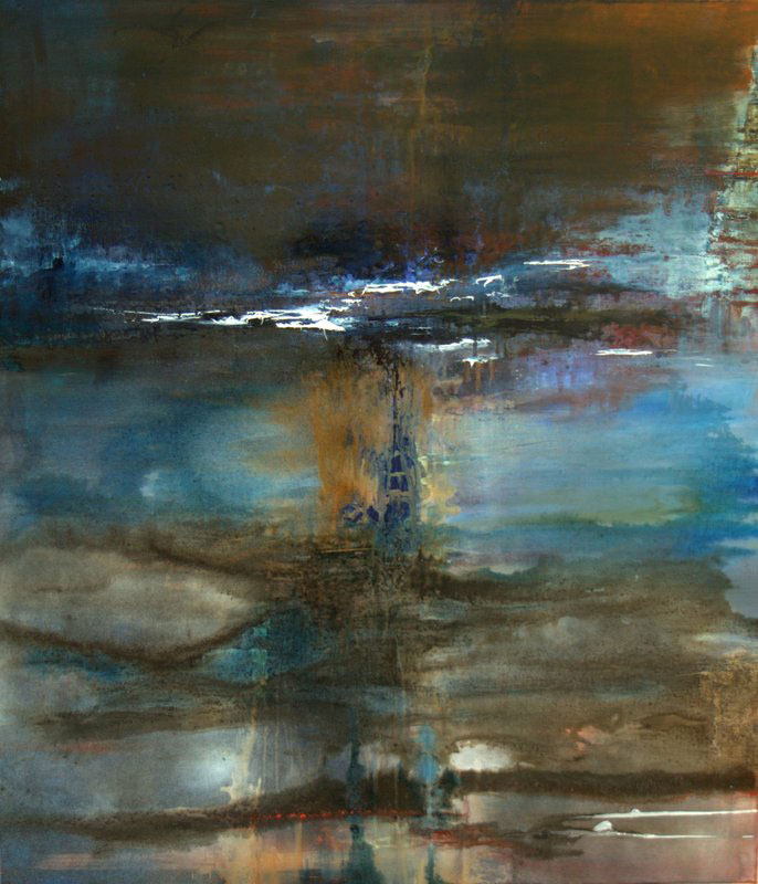 Kosmisk udsigt (2014), akryl og olie på lærred, str. 80×70 cm, Privateje
